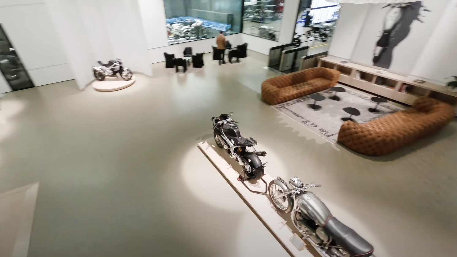 FPV drone flying over motorcycles